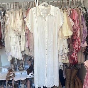 Linen Blend White Shirt Dress